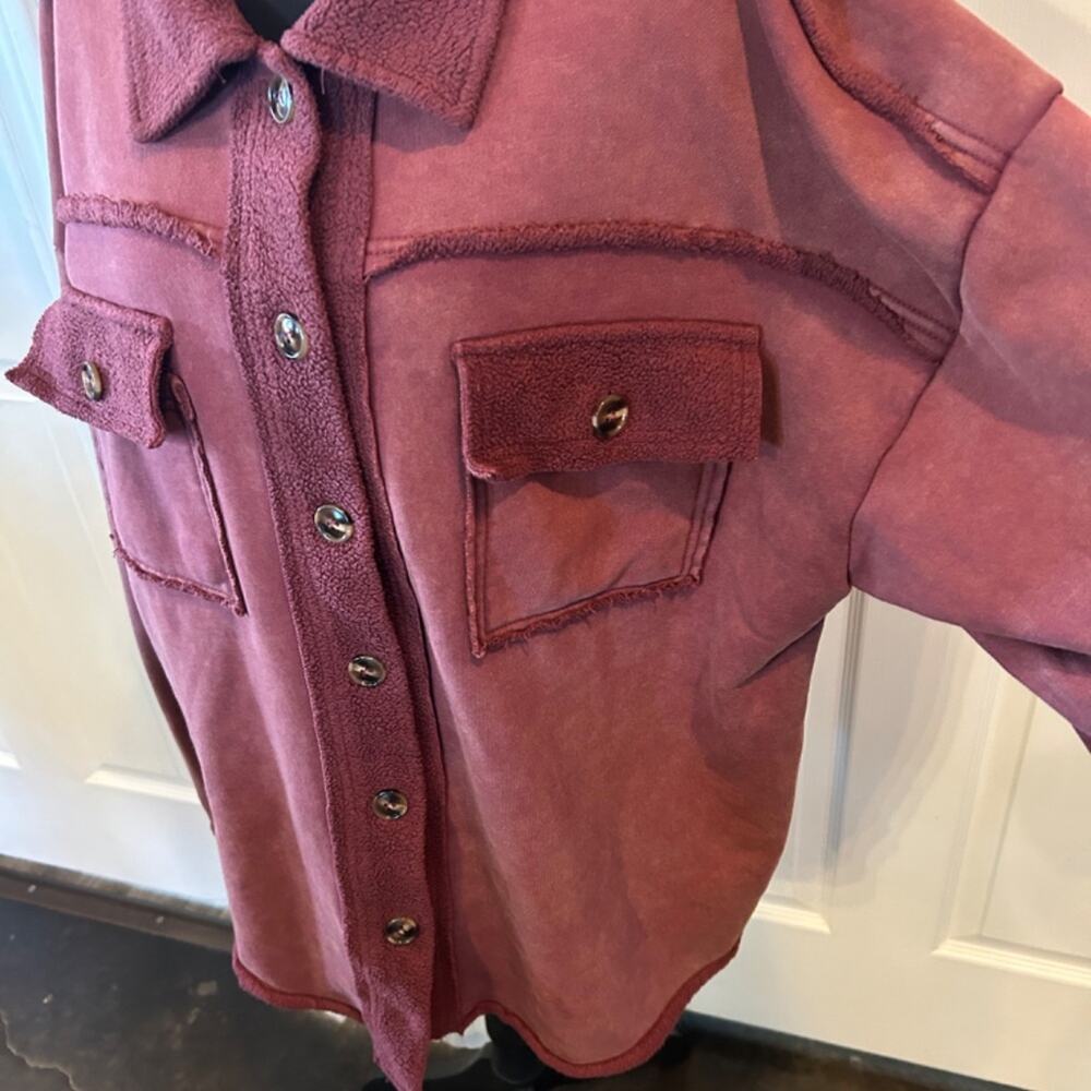 Easel Marsala Rust Mineral Wash Raw Edge Terry Shacket L - Picture 5 of 8